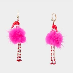 💖🔹️Betsey Johnson🔹️ FLUFFY FLAMINGO DROP EARRINGS PINK